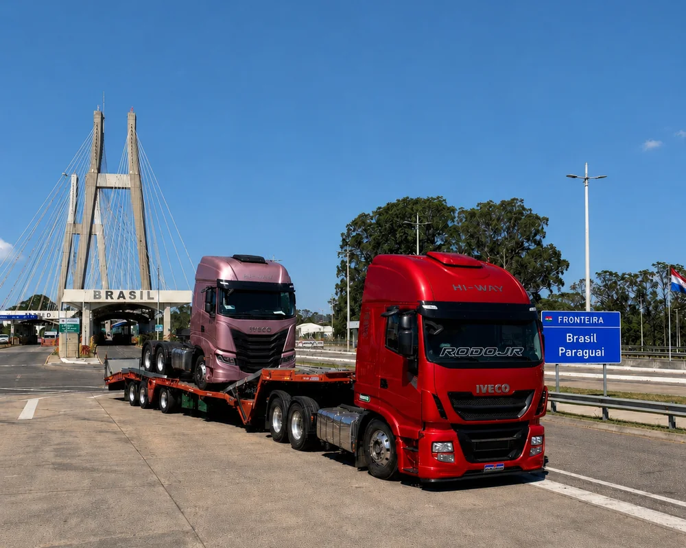 Caminhão em rota internacional na fronteira Brasil Paraguai